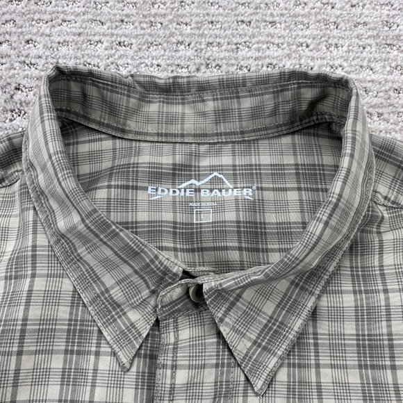 Eddie Bauer Shirt Men Large Gray Plaid Button Up Casual Polo Lightweight Outdoor - Picture 4 of 13